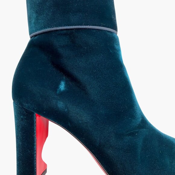 Christian Louboutin Moulamax Teal Velvet Block Heel Ankle Boots Size 38.5 US 8.5 - Picture 10 of 15